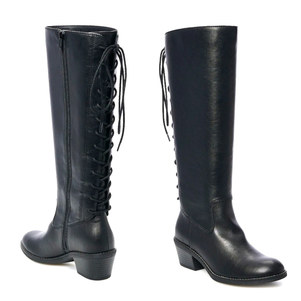 Sonoma Black Lace-Up Heeled Boots
